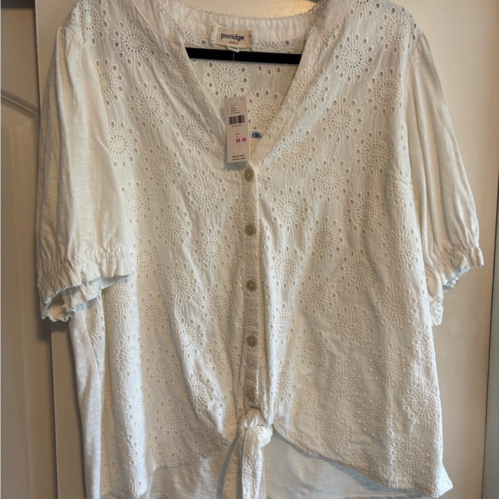 White Eyelet Button-Up Top Anthropologie